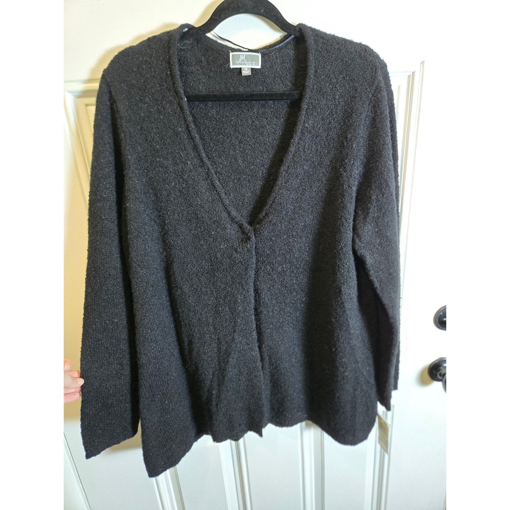 JM Collection Woman Black Wool Blend Boucle Cardigan Sweater Plus Size 1X NWT